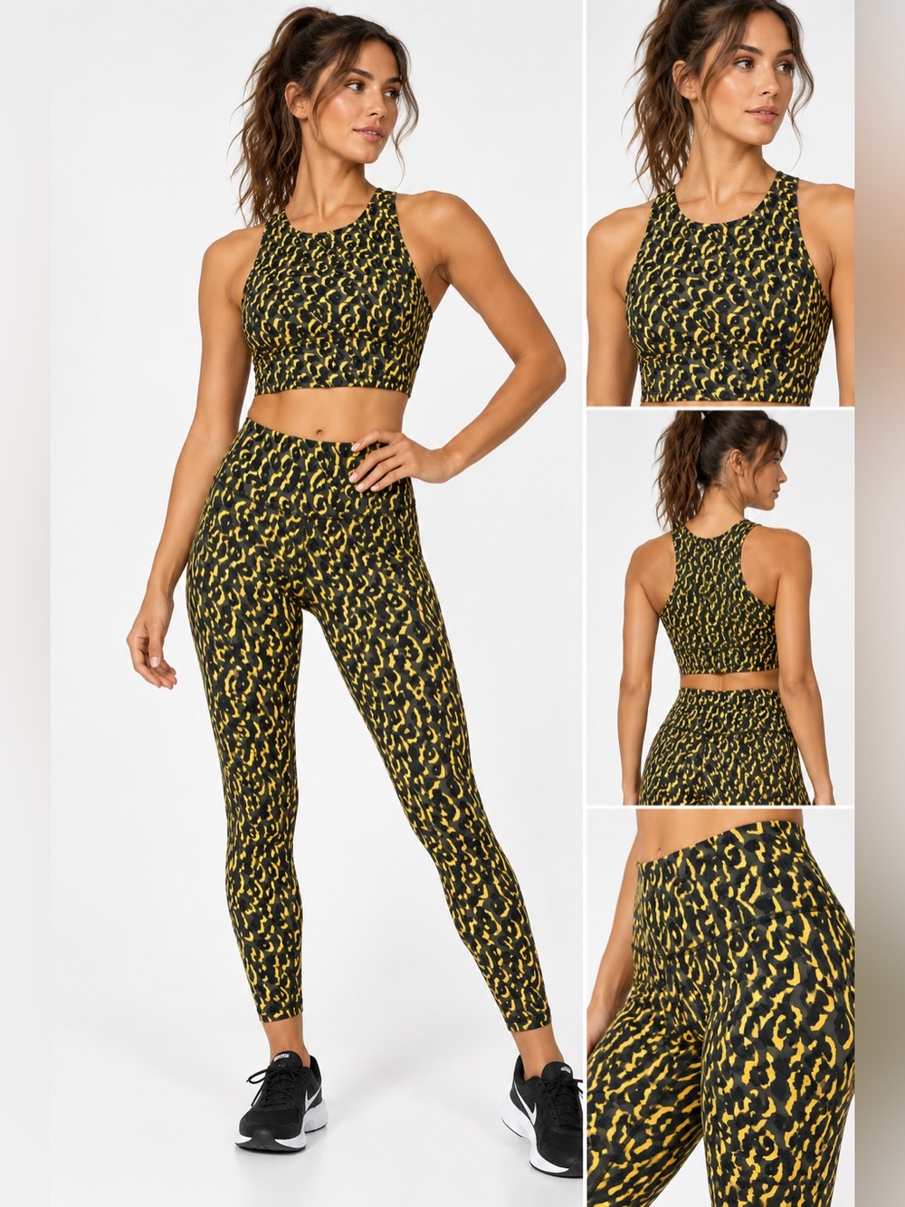 Sweaty Betty 2 piece Yellow & Black Leopard top & leggings